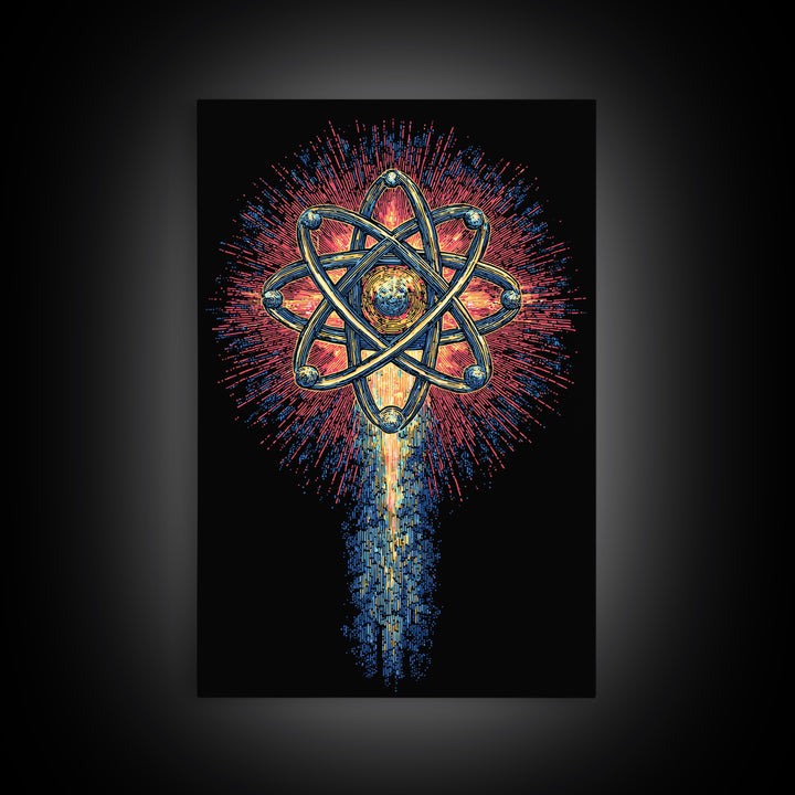 Radiant Atomic Starburst Canvas Print, Midcentury Modern Wall Art, Retro Science Poster, Bright Geometric Space Decor Art