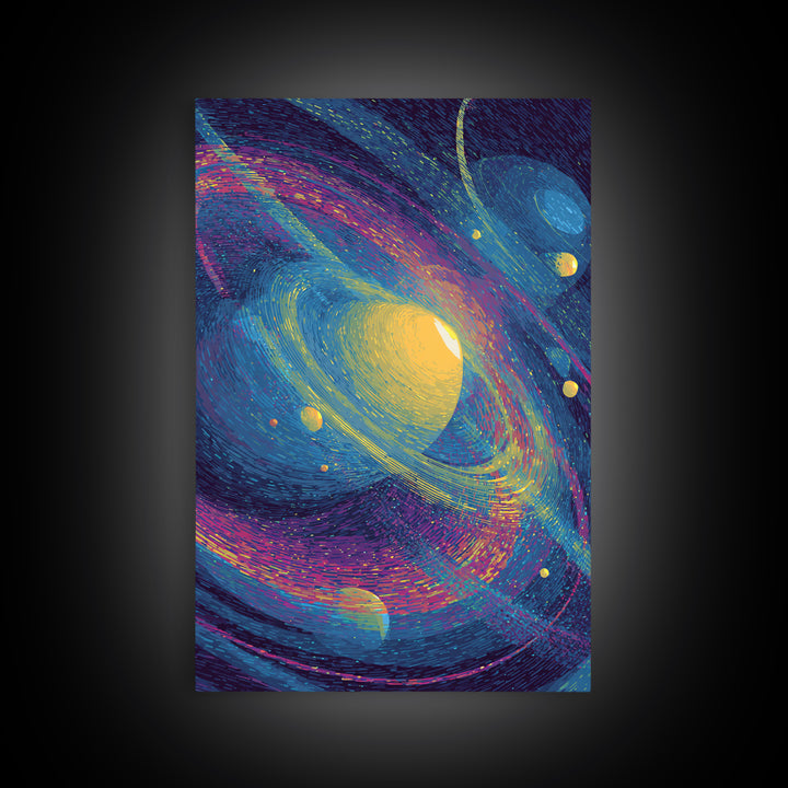 Vibrant Saturn Galaxy With Colorful Swirls Canvas Print, Cosmic Retro Wall Decor, Modern Abstract Art, Space Poster Gift