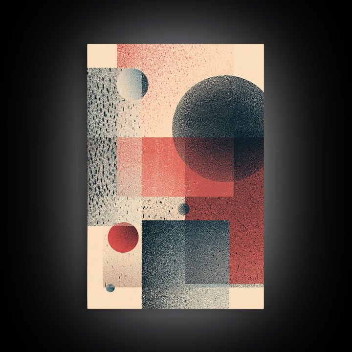 Textured Geometric Circles And Squares Canvas Print, Midcentury Modern Wall Art, Retro Abstract Poster, Bauhaus Home Decor