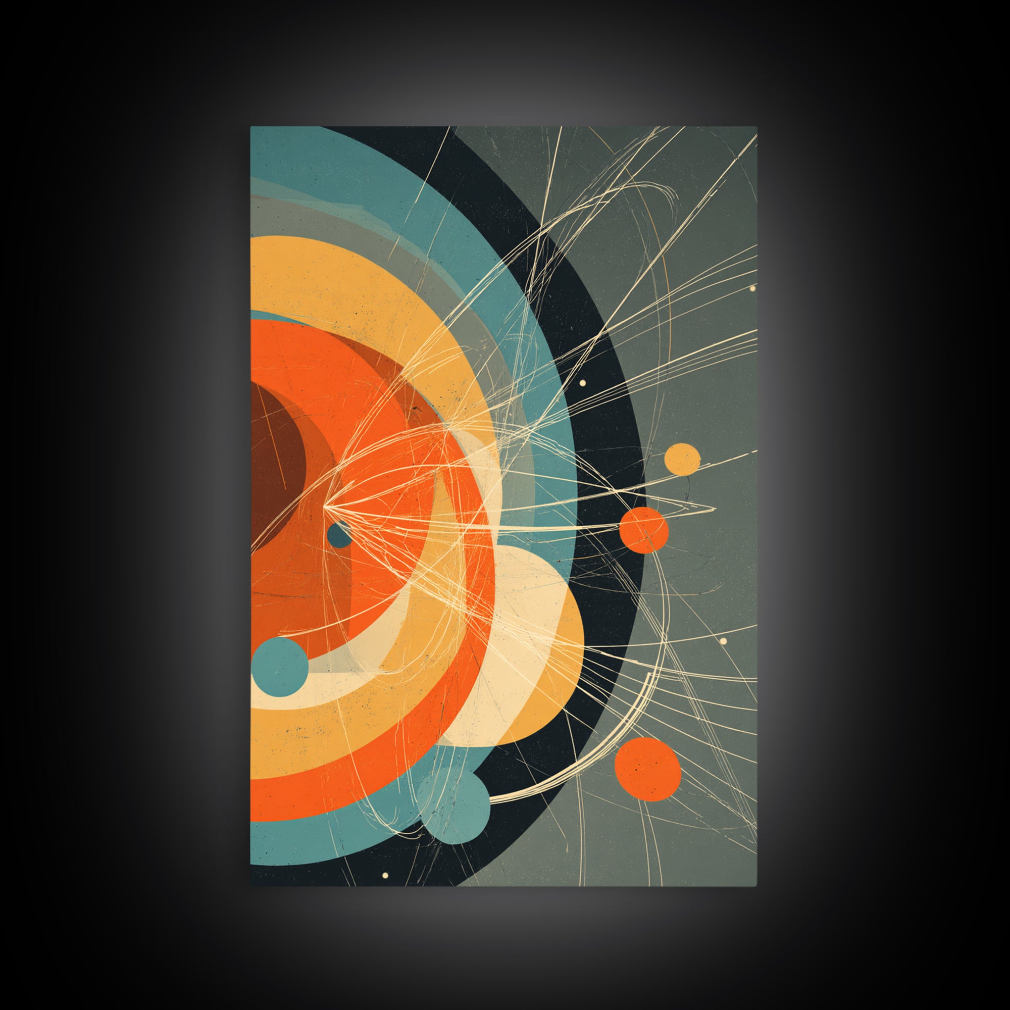 Retro Atomic Orbit Circles In Orange And Teal Wall Art, Midcentury Modern Decor, Geometric Poster, Bold MCM Artwork Print