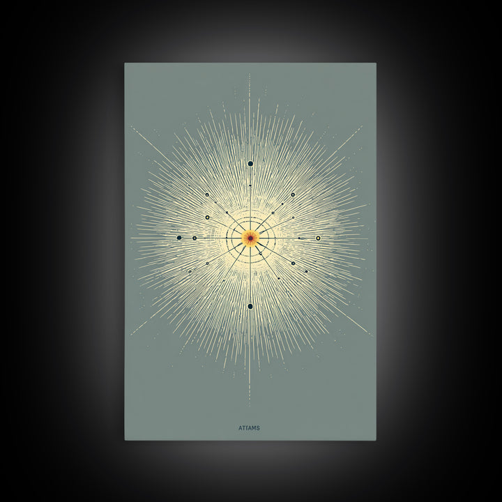 Atomic Starburst Diagram Wall Art, Midcentury Modern Abstract Sun Poster, Sage Green Geometric MCM Decor, Minimalist Print