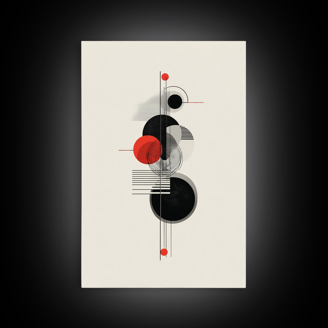 Red Black Bauhaus Circles Wall Art, Midcentury Modern Geometric Poster, Abstract MCM Decor, Minimalist Shape Art Print Gift