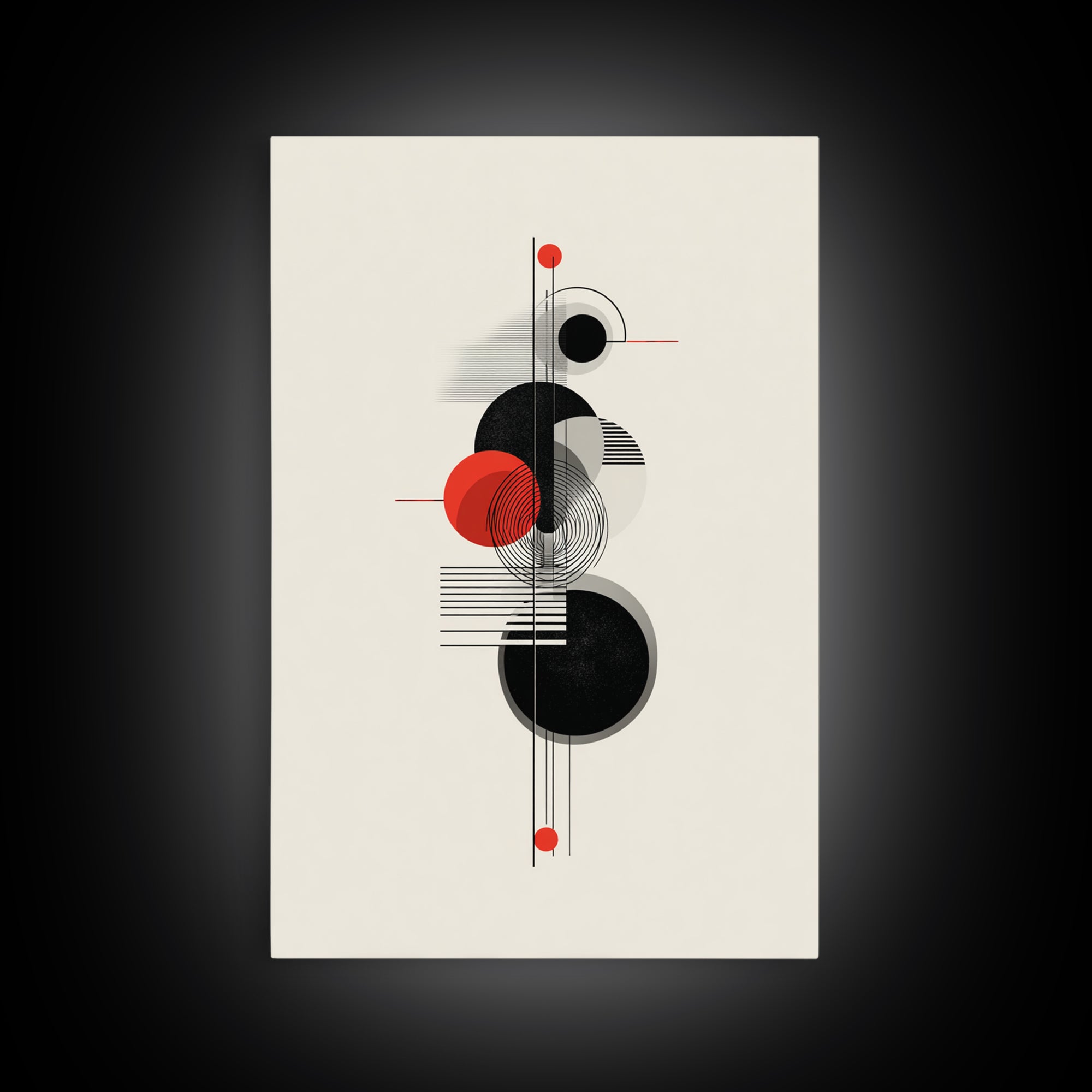 Red Black Bauhaus Circles Wall Art, Midcentury Modern Geometric Poster, Abstract MCM Decor, Minimalist Shape Art Print Gift