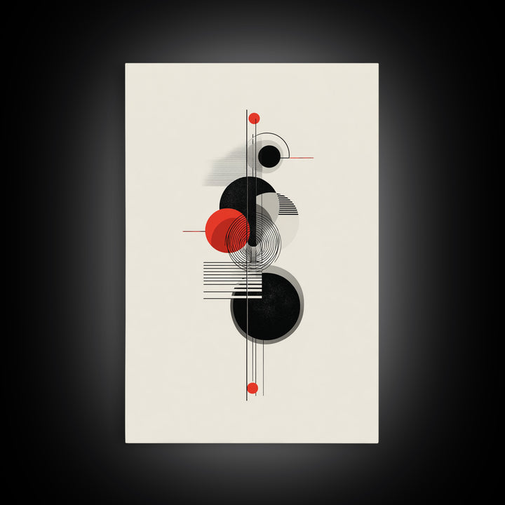 Red Black Bauhaus Circles Wall Art, Midcentury Modern Geometric Poster, Abstract MCM Decor, Minimalist Shape Art Print Gift