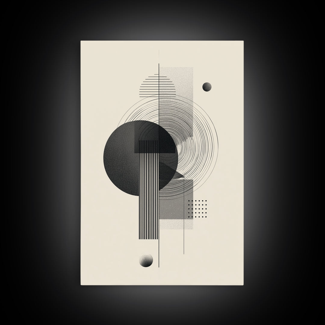 Black Gray Geometric Circle Wall Art, Modern Abstract Line Poster, Midcentury MCM Decor, Minimalist Bauhaus Art Print Gift