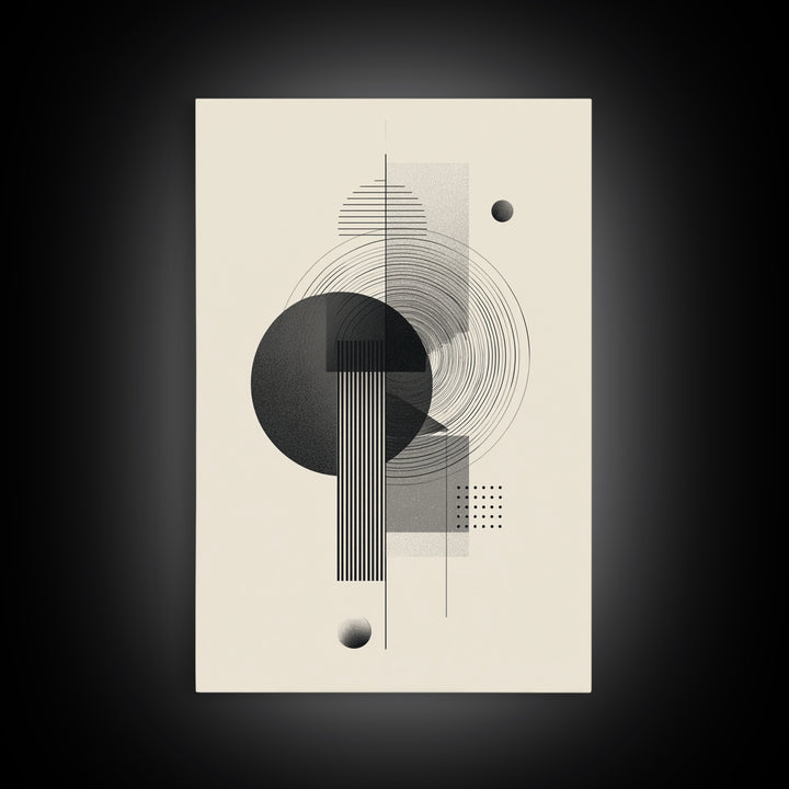 Black Gray Geometric Circle Wall Art, Modern Abstract Line Poster, Midcentury MCM Decor, Minimalist Bauhaus Art Print Gift