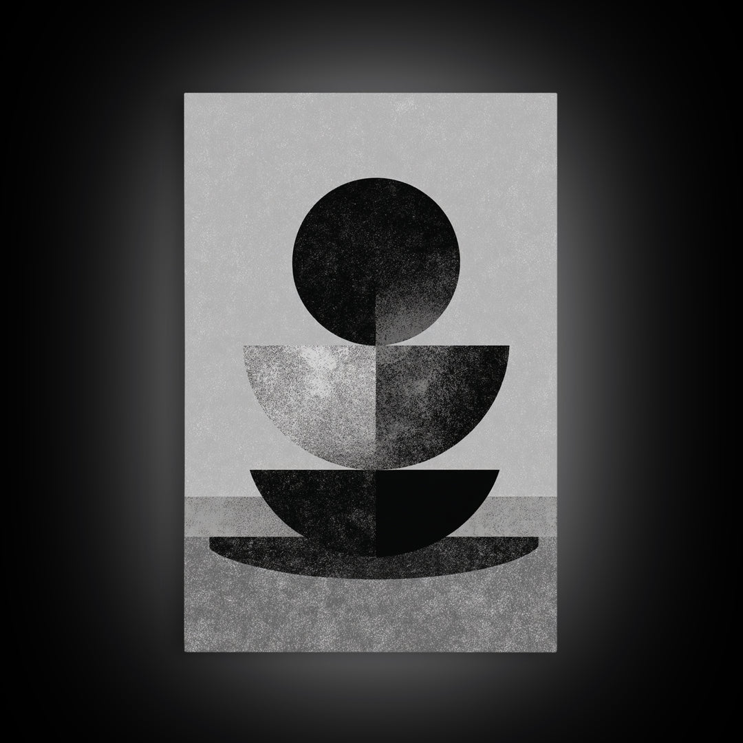 Monochrome Stacked Circle Wall Art, Black White Abstract Poster, Midcentury Modern Geometric Decor, Minimalist MCM Print