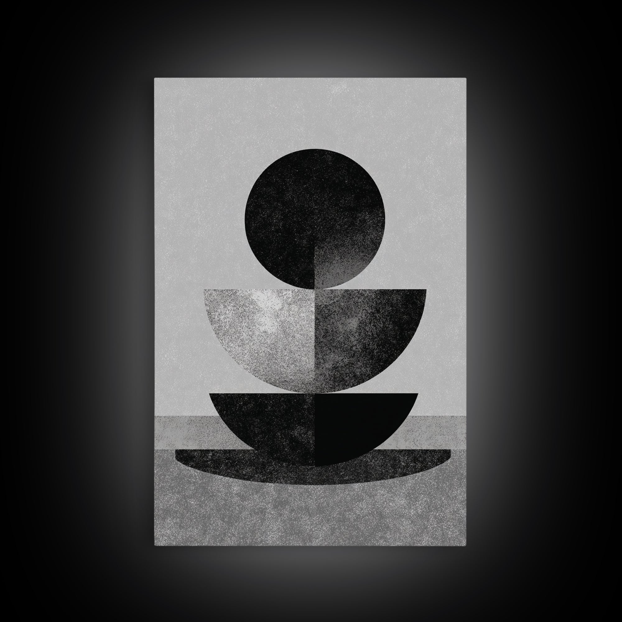 Monochrome Stacked Circle Wall Art, Black White Abstract Poster, Midcentury Modern Geometric Decor, Minimalist MCM Print