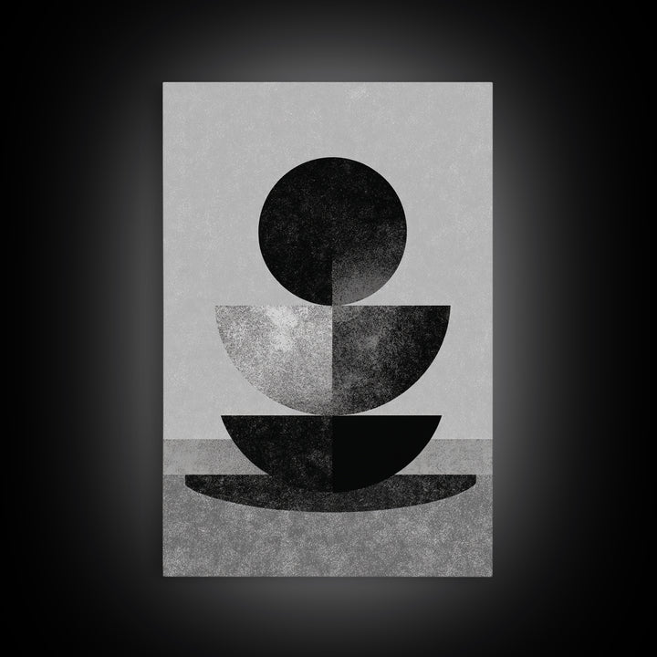 Monochrome Stacked Circle Wall Art, Black White Abstract Poster, Midcentury Modern Geometric Decor, Minimalist MCM Print