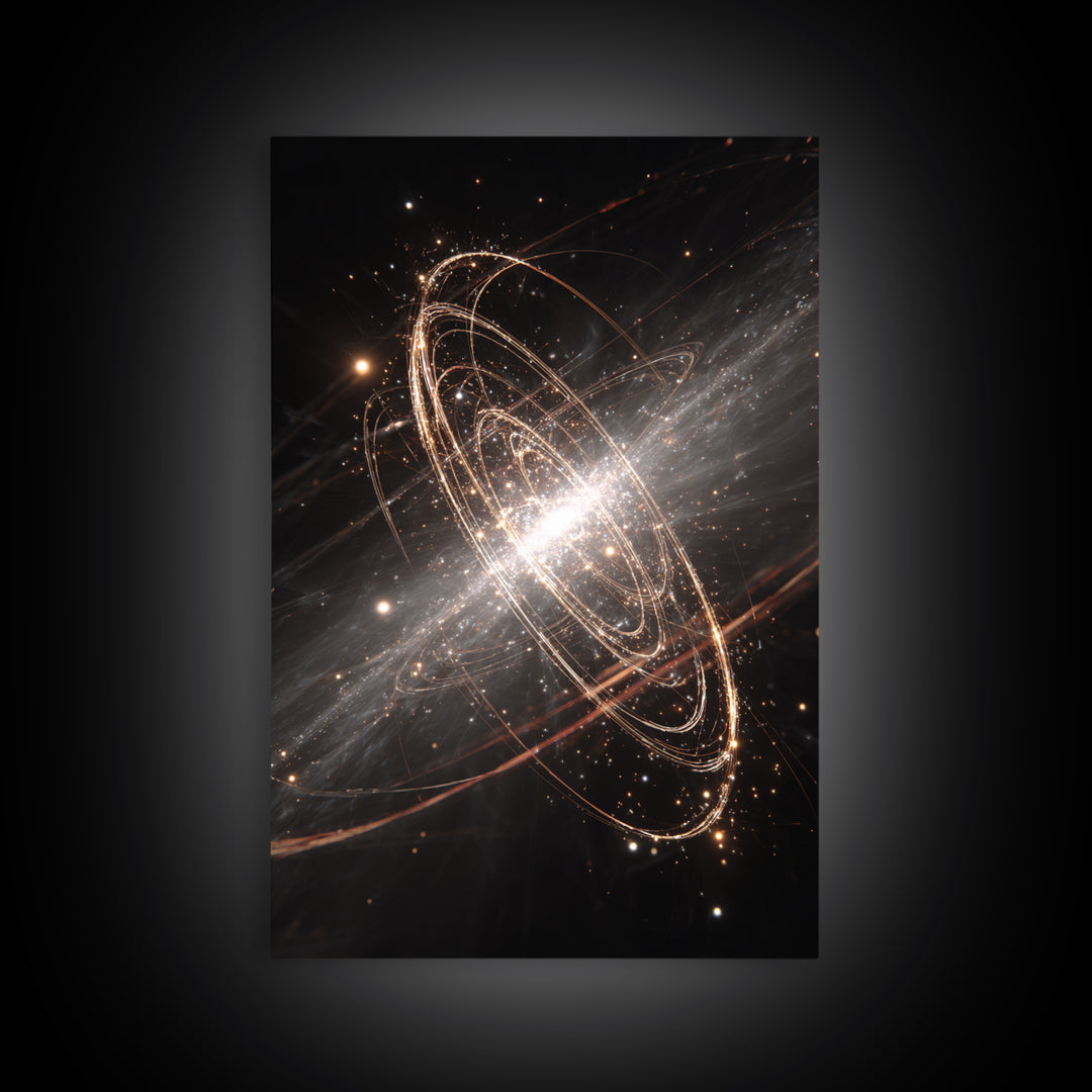 Glowing Galactic Rings Around Bright Star Framed Canvas Print, Space Abstract Art, Modern Wall Decor, Cosmic Poster Gift