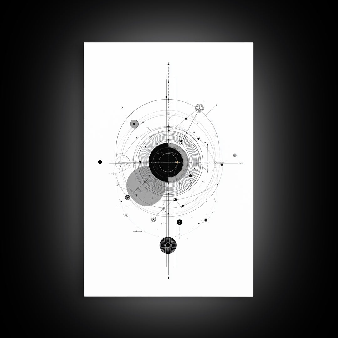 Minimal Orbital Diagram Wall Art, Modern Abstract Science Poster, Midcentury Geometric Line Decor, Black White MCM Print