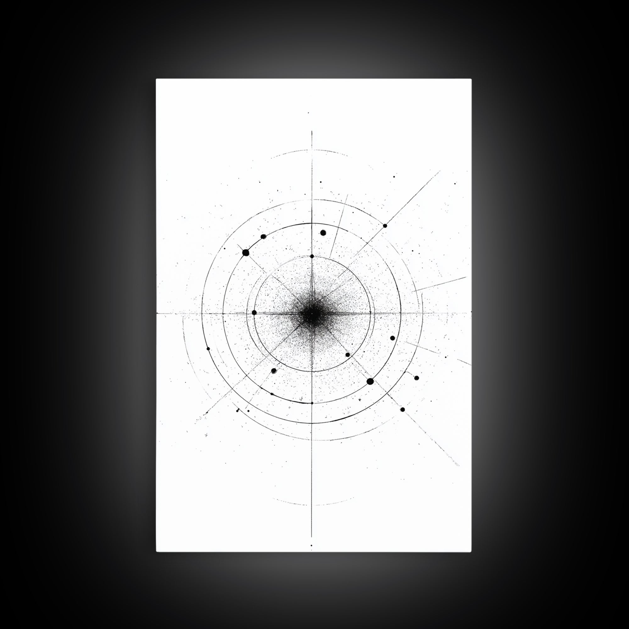 Minimal Celestial Orbit Diagram Wall Art, Black And White Abstract Geometry, Modern Art Print, Mid Century Office Decor Poster