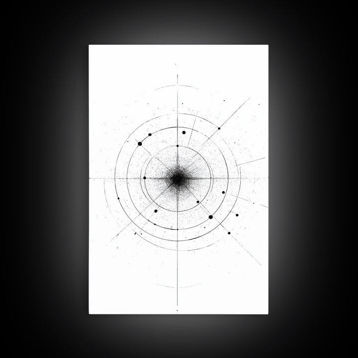 Minimal Celestial Orbit Diagram Wall Art, Black And White Abstract Geometry, Modern Art Print, Mid Century Office Decor Poster