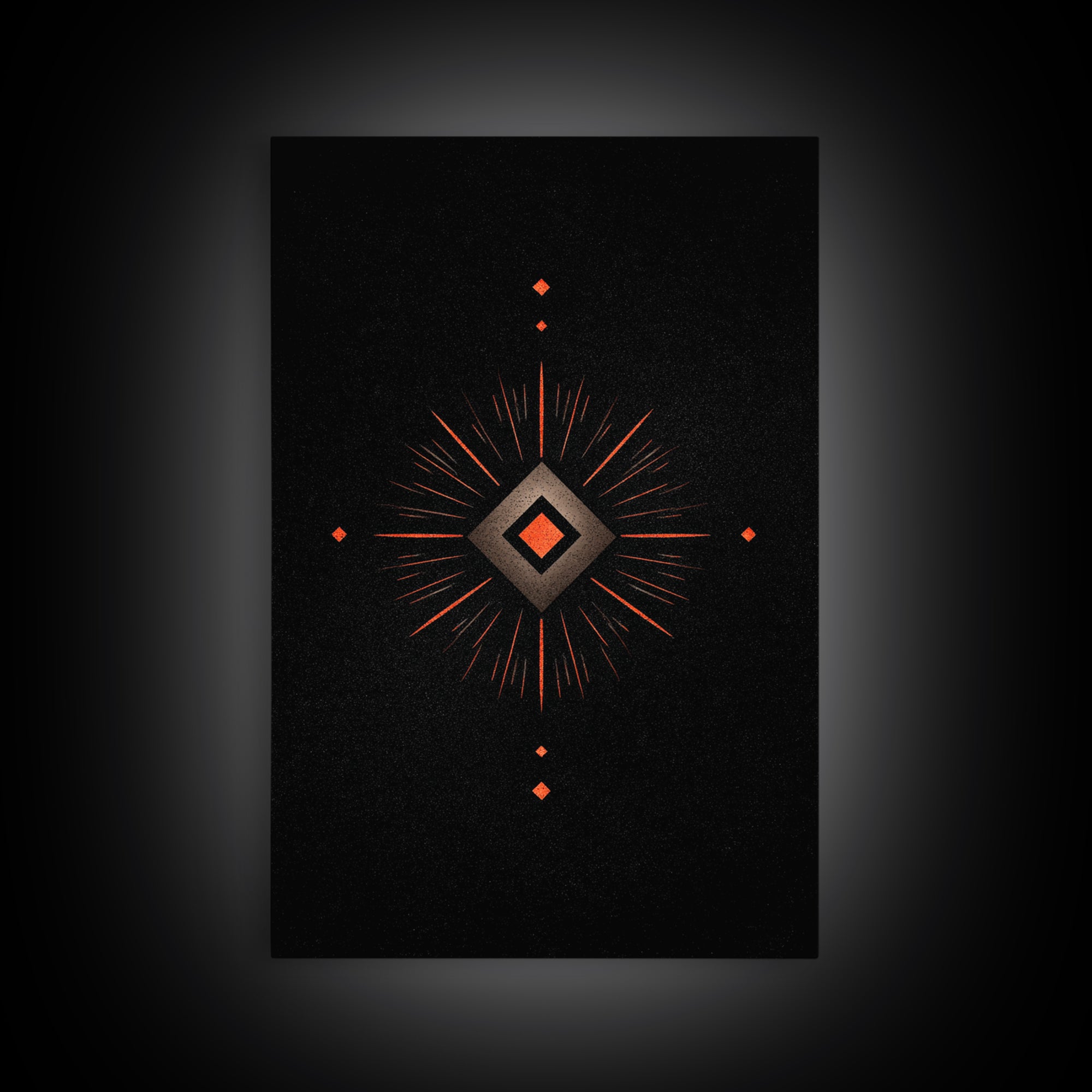Orange Diamond Sunburst Wall Art, Black Atomic Abstract Design, Mid Century Modern Decor, Geometric Retro Poster Print Art