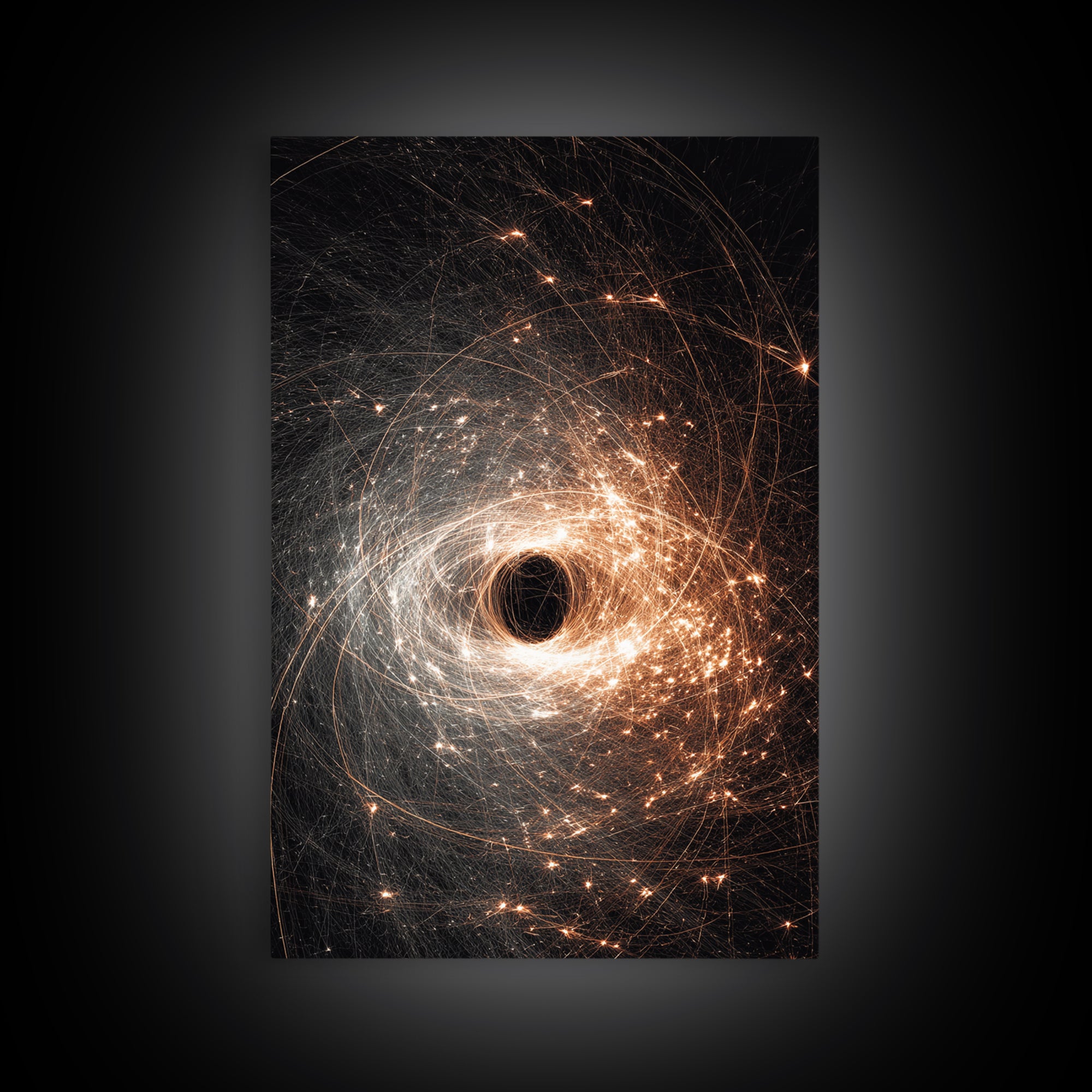 Black Hole Vortex With Golden Spark Orbits Canvas Print, Dark Space Wall Art, Modern Abstract Art, Sci Fi Poster Decor Gift