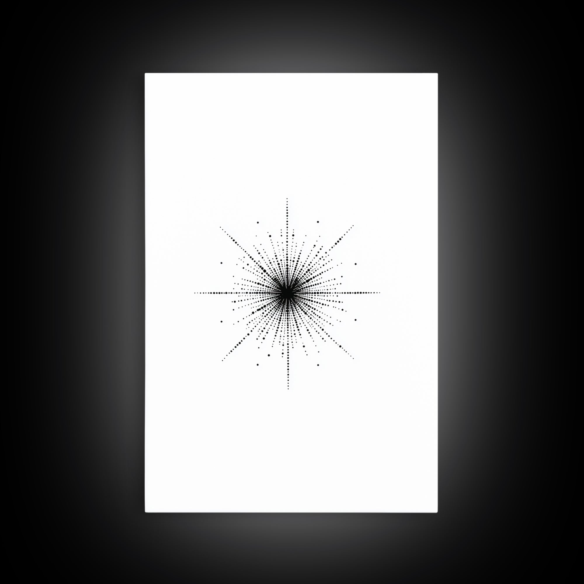 Dotted Cosmic Starburst Wall Art, Black And White Minimal Abstract, Modern Geometric Poster, Mid Century Office Decor Print