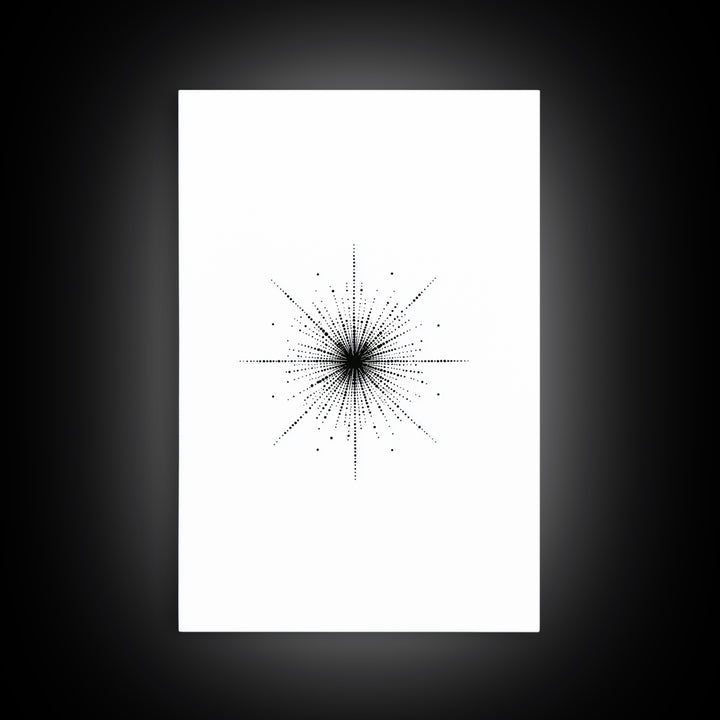 Dotted Cosmic Starburst Wall Art, Black And White Minimal Abstract, Modern Geometric Poster, Mid Century Office Decor Print