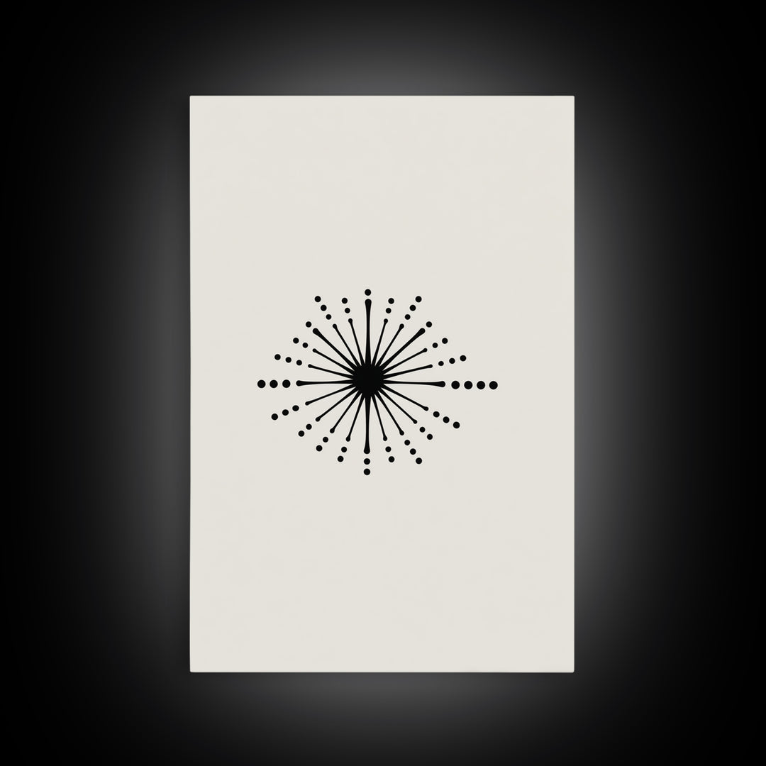 Cream Atomic Burst Canvas Print, Mid Century Modern Abstract Art, Retro Geometric Poster, Minimalist MCM Wall Decor For Office