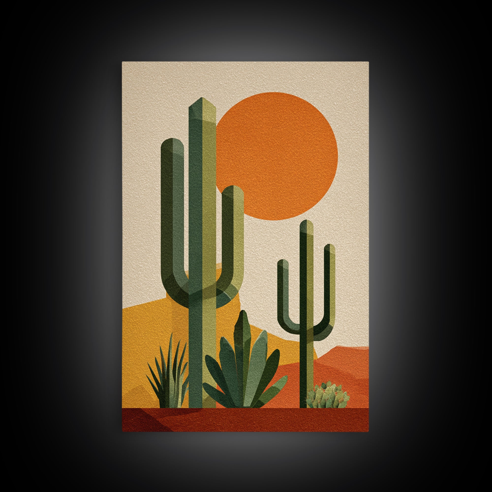 Tall Saguaro Cactus Orange Sun Wall Art, Mid Century Modern Desert Print, Southwestern Decor, Retro Botanical Poster For Home