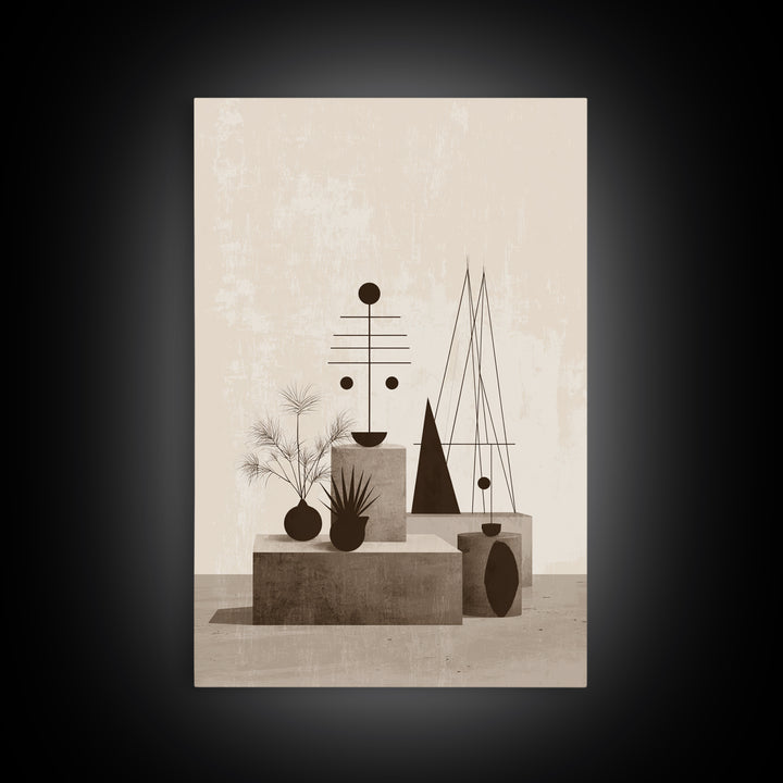 Neutral Geometric Still Life Wall Art, Mid Century Modern Abstract Print, Bauhaus Inspired Minimalist Decor, Office Wall Decor
