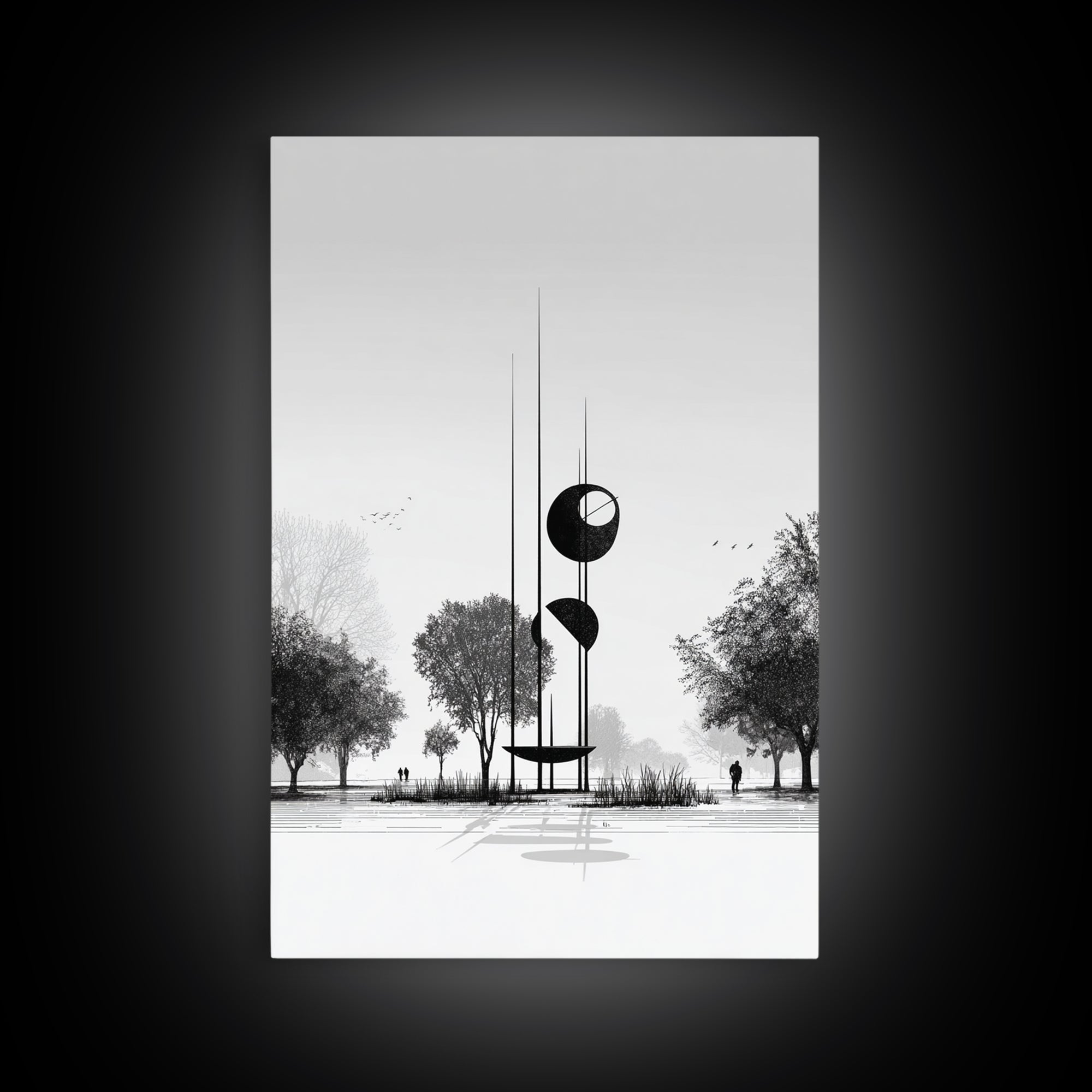 Black And White Modern Sculpture Wall Art, Minimalist Landscape Print, Contemporary Office Decor, Abstract Geometric Art