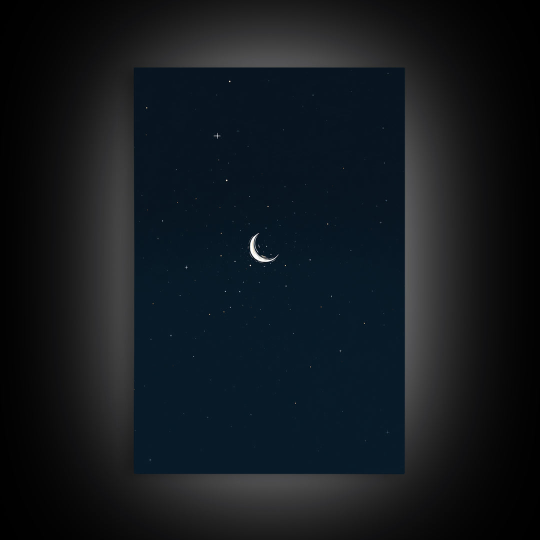 Minimal Crescent Moon Starry Night Wall Art, Celestial Dark Blue Poster, Modern Printable, Bedroom Decor, Mystic Nursery Print
