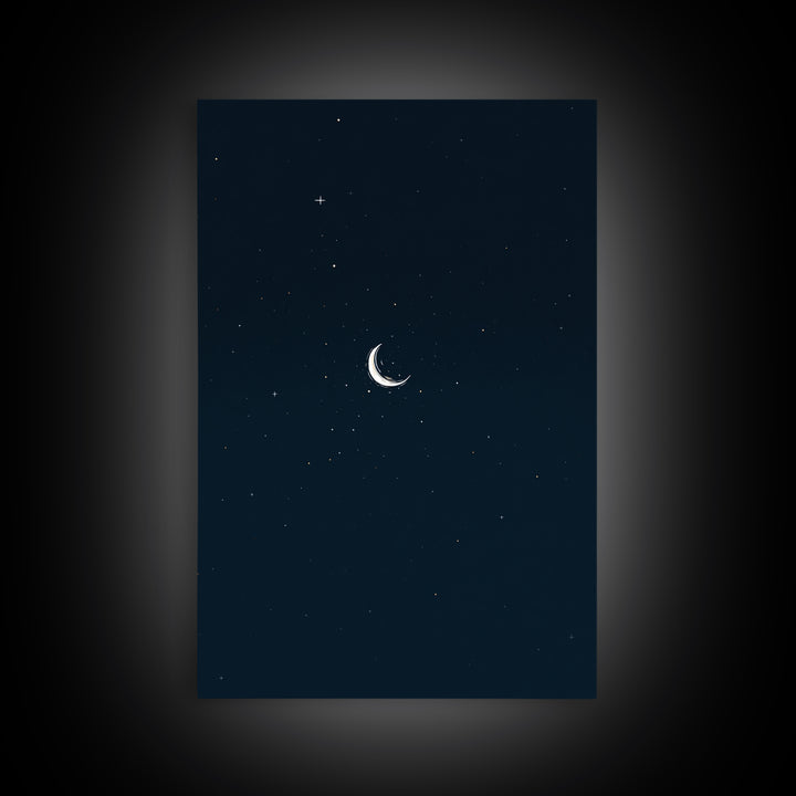 Minimal Crescent Moon Starry Night Wall Art, Celestial Dark Blue Poster, Modern Printable, Bedroom Decor, Mystic Nursery Print