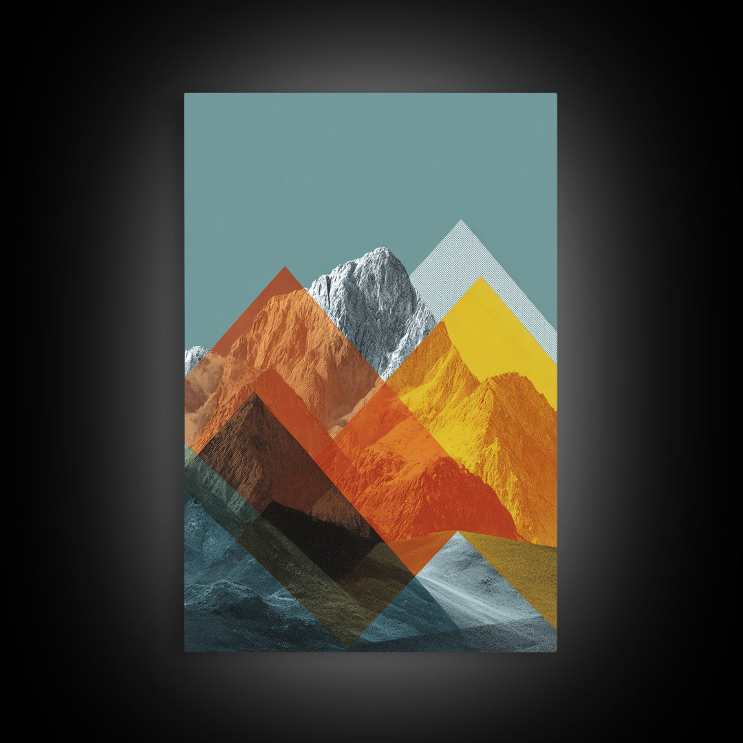 Layered Orange Geometric Mountain Peaks Canvas Print, Mid Century Modern Wall Art, Abstract Landscape Poster, MCM Decor Gift
