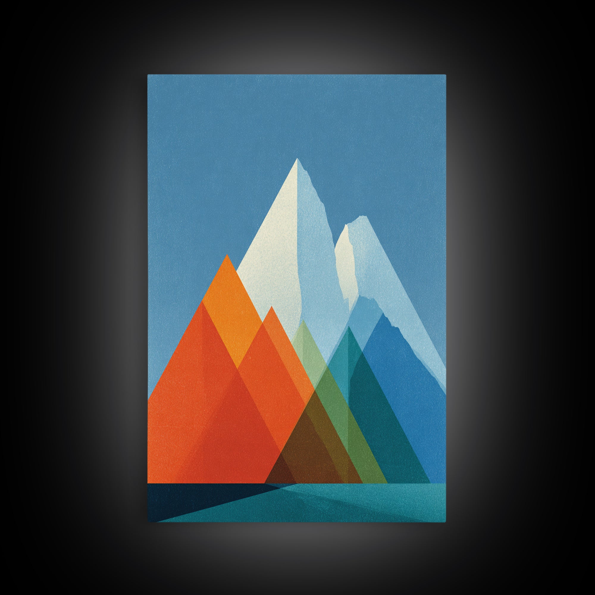 Minimalist Blue And Orange Mountain Triangles Wall Art, Mid Century Modern Canvas Print, Geometric Landscape Home Decor Gift