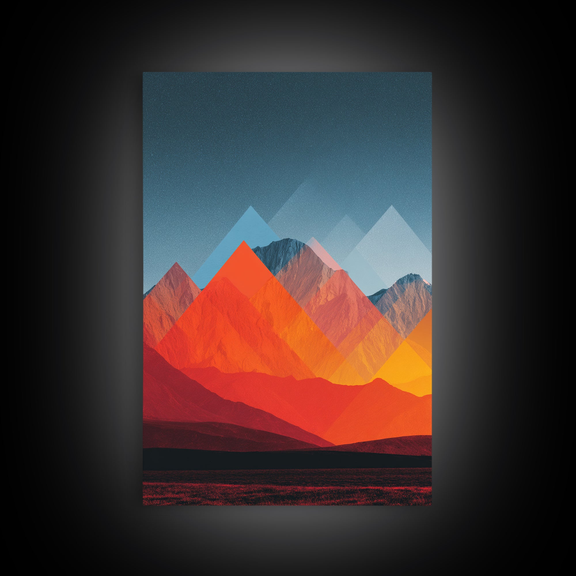 Fiery Red Orange Desert Mountain Range Canvas Print, Mid Century Modern Wall Art, Abstract Geometric Southwest Decor Gift