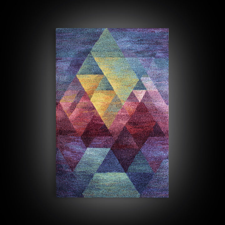 Textured Geometric Triangles In Teal Plum And Gold Canvas Print, Modern Abstract Art, MCM Wall Decor, Colorblock Poster Print