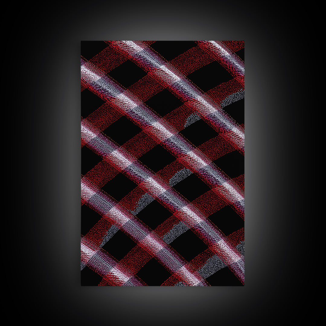 Red Black Plaid Lattice Abstract Wall Art, Geometric Pattern Print, Modern Home Decor, Bold Retro Office Decor Canvas Print