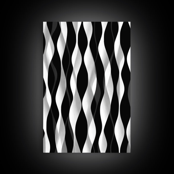 Black White Wavy Stripe Abstract Canvas Print, Op Art Wall Decor, Minimalist Modern Wall Art, Monochrome Home Decor Print