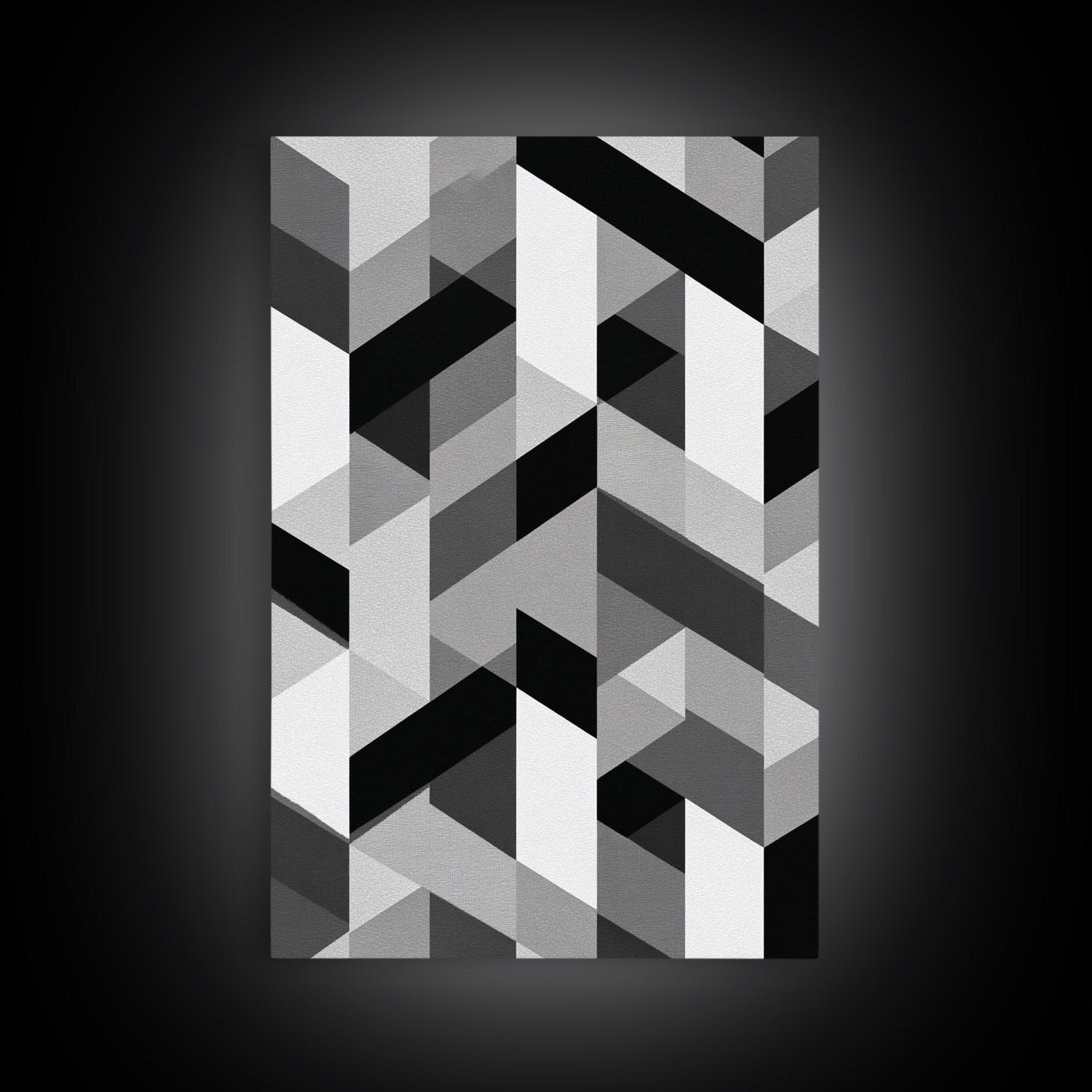 Grayscale Cubist Geometric Pattern Wall Art, Modern Abstract Art Print, Black White Office Decor, MCM Home Decor Canvas Print