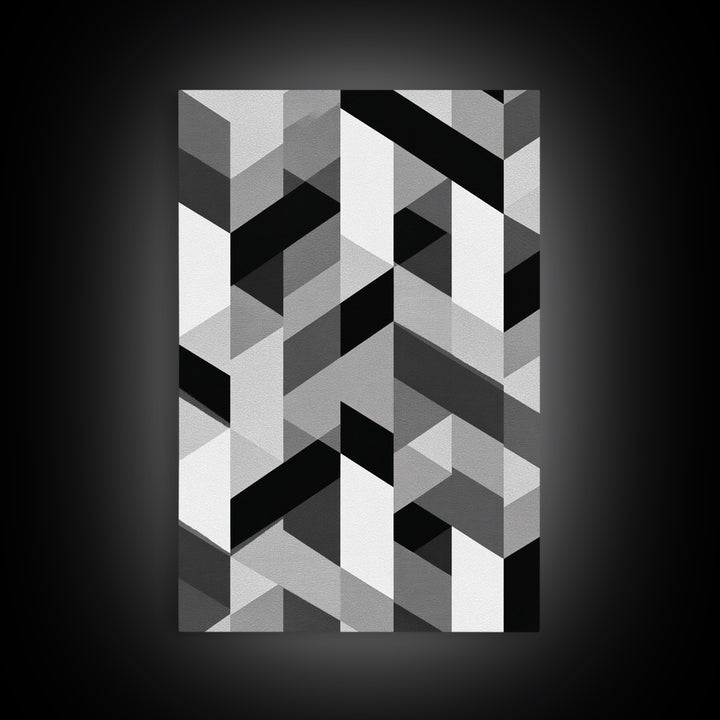 Grayscale Cubist Geometric Pattern Wall Art, Modern Abstract Art Print, Black White Office Decor, MCM Home Decor Canvas Print