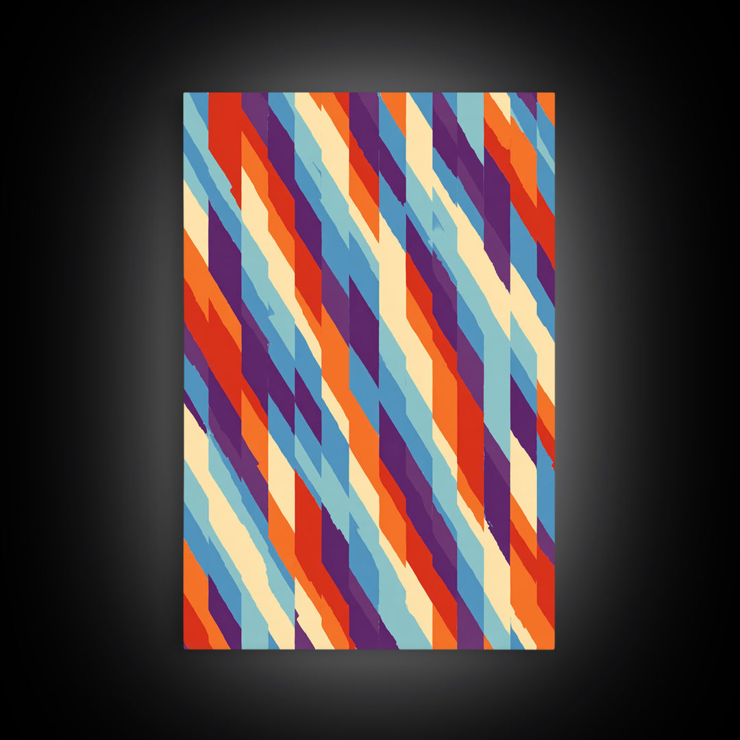 Colorful Diagonal Stripe Abstract Canvas Print, Retro Modern Wall Art, Bright Geometric Decor, 70s MCM Living Room Print