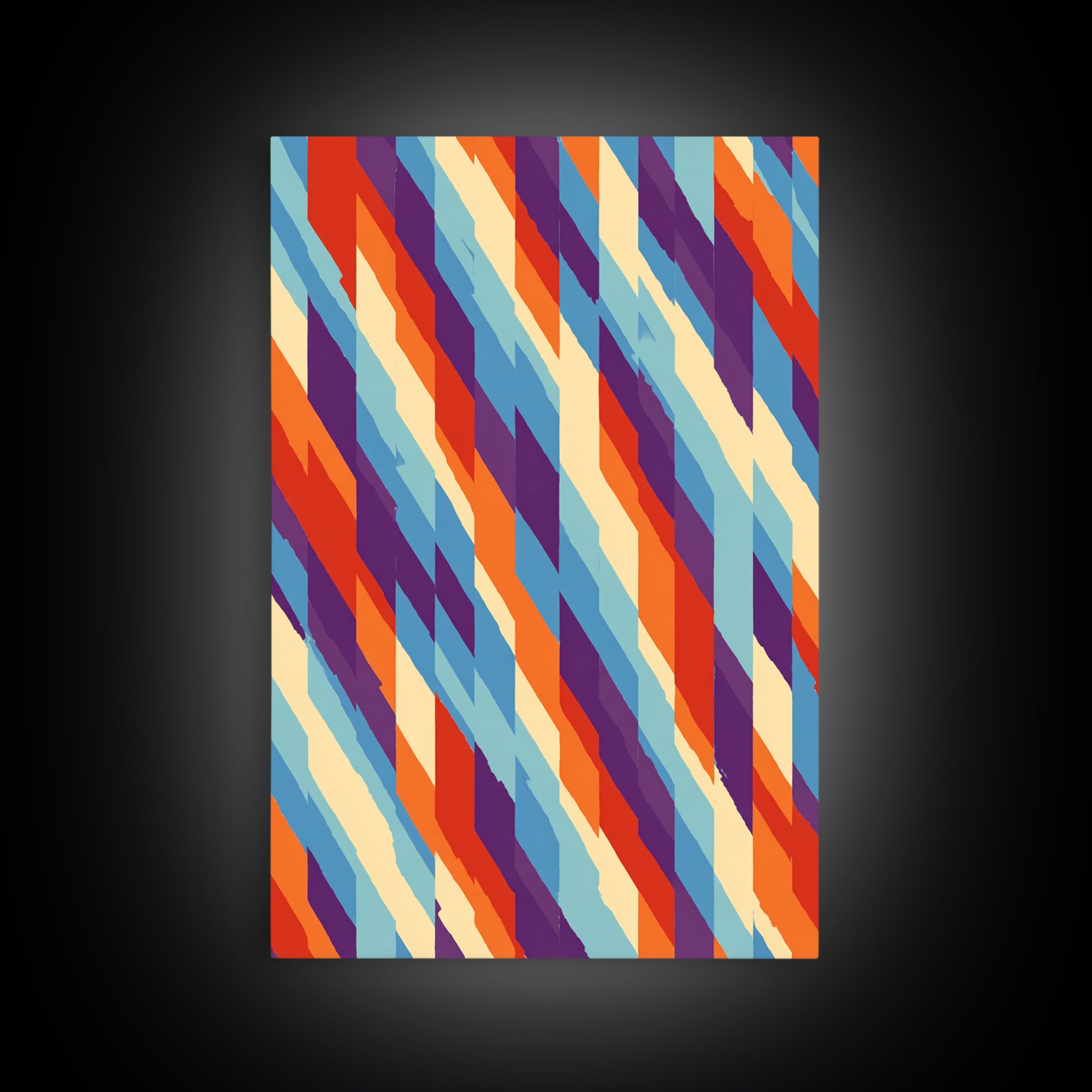 Colorful Diagonal Stripe Abstract Canvas Print, Retro Modern Wall Art, Bright Geometric Decor, 70s MCM Living Room Print