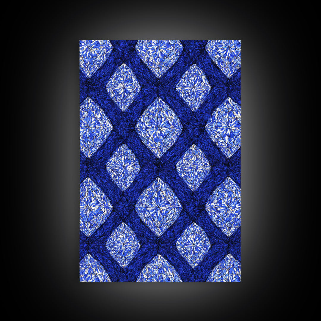 Blue Crystal Diamond Pattern Canvas Print, Geometric Wall Art, Modern Abstract Decor, Bold Blue Office And Bedroom Art Print