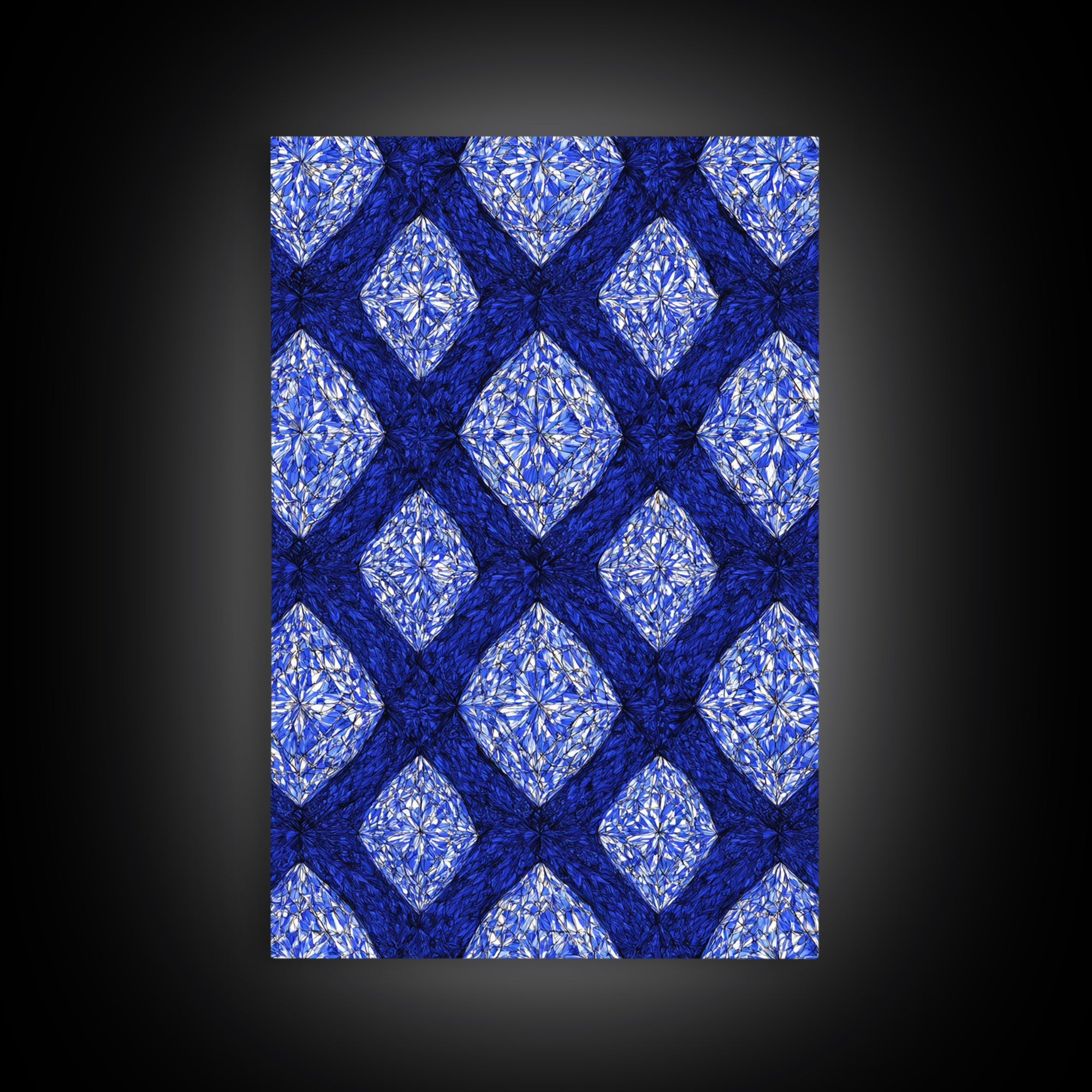 Blue Crystal Diamond Pattern Canvas Print, Geometric Wall Art, Modern Abstract Decor, Bold Blue Office And Bedroom Art Print
