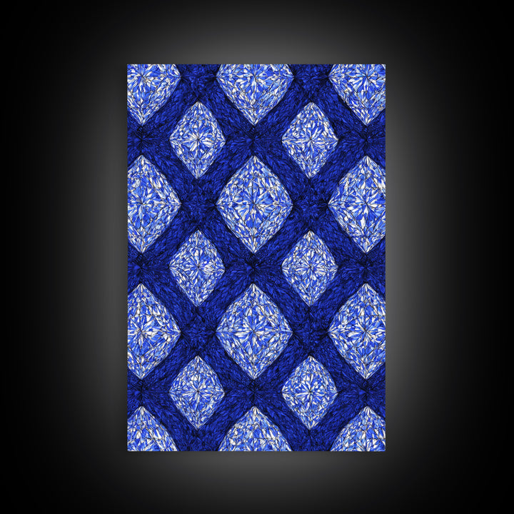 Blue Crystal Diamond Pattern Canvas Print, Geometric Wall Art, Modern Abstract Decor, Bold Blue Office And Bedroom Art Print