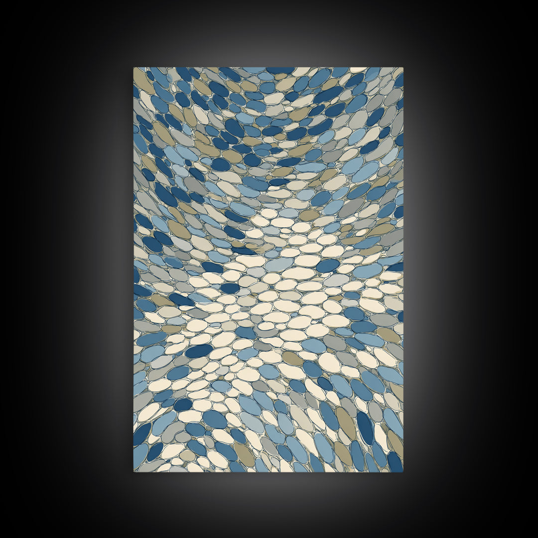 Blue Beige Mosaic Vortex Canvas Print, Midcentury Modern Abstract Art, Geometric Wall Decor, Optical Pattern Home Art Print