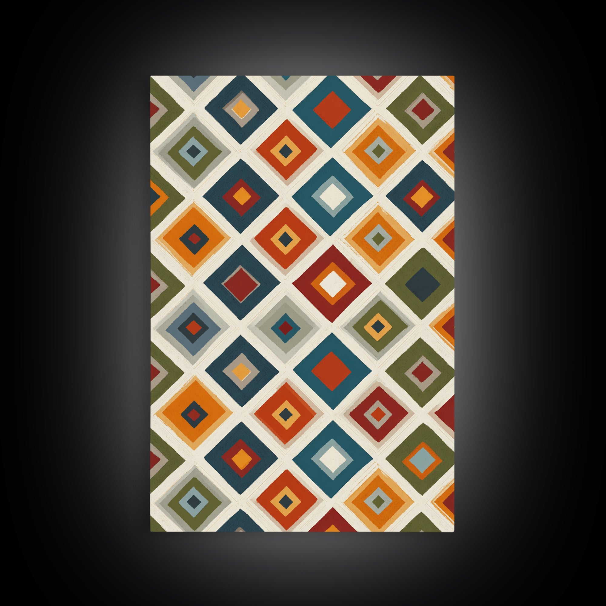 Retro Diamond Tile Pattern Wall Art, Midcentury Modern Decor, Geometric Canvas Print, Earth Tone MCM Gallery Wall Decor Print