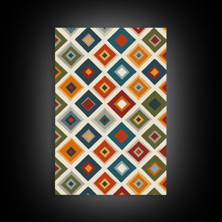 Retro Diamond Tile Pattern Wall Art, Midcentury Modern Decor, Geometric Canvas Print, Earth Tone MCM Gallery Wall Decor Print