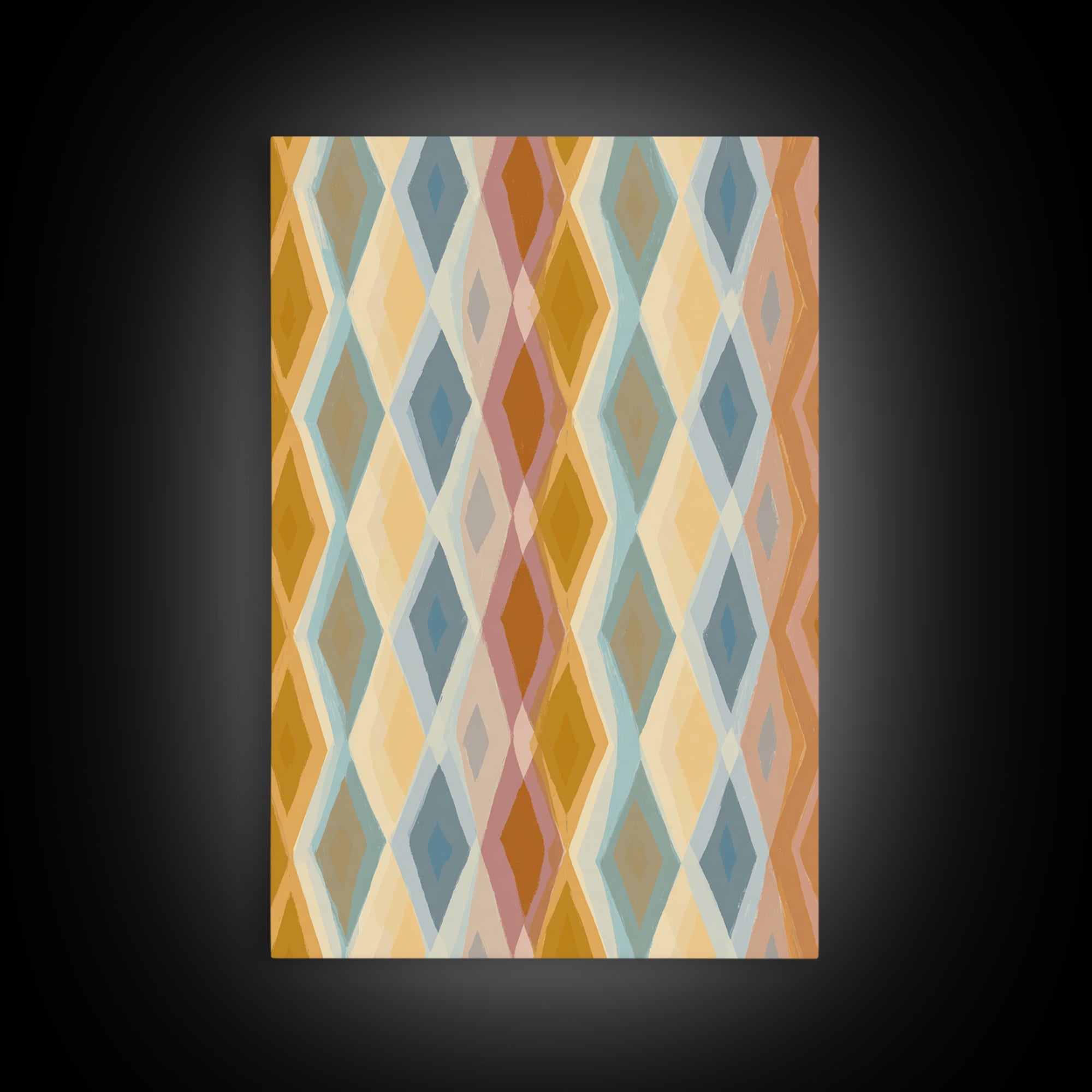 Pastel Argyle Diamond Pattern Wall Art, Mid Century Modern Geometric Print, Retro Abstract Decor, Mustard Blue Canvas Home Decor