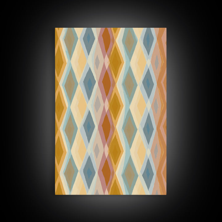 Pastel Argyle Diamond Pattern Wall Art, Mid Century Modern Geometric Print, Retro Abstract Decor, Mustard Blue Canvas Home Decor