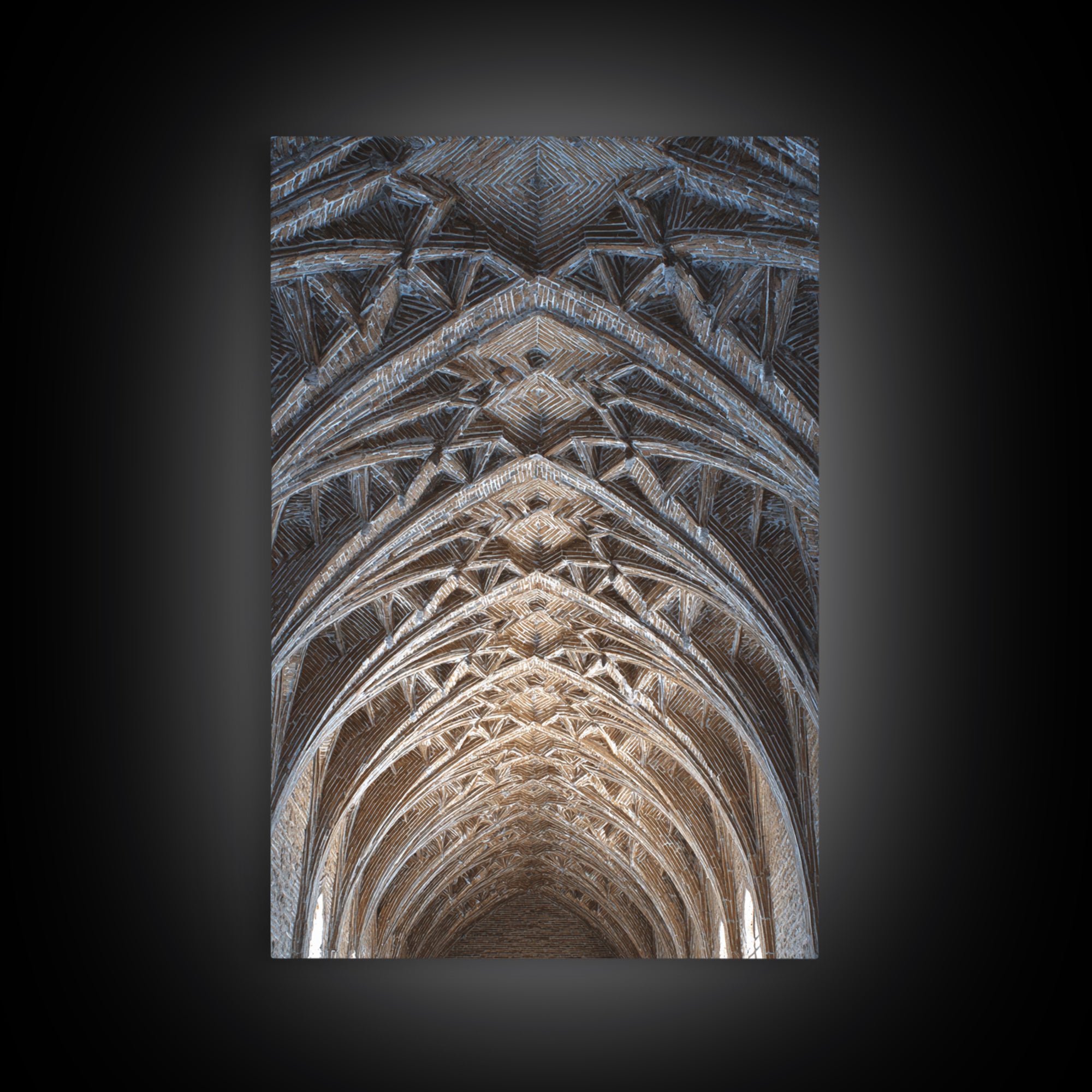Gothic Vaulted Ceiling Architecture Wall Art, Cathedral Arches Perspective Print, Modern Geometric Decor, Blue Brown Tones