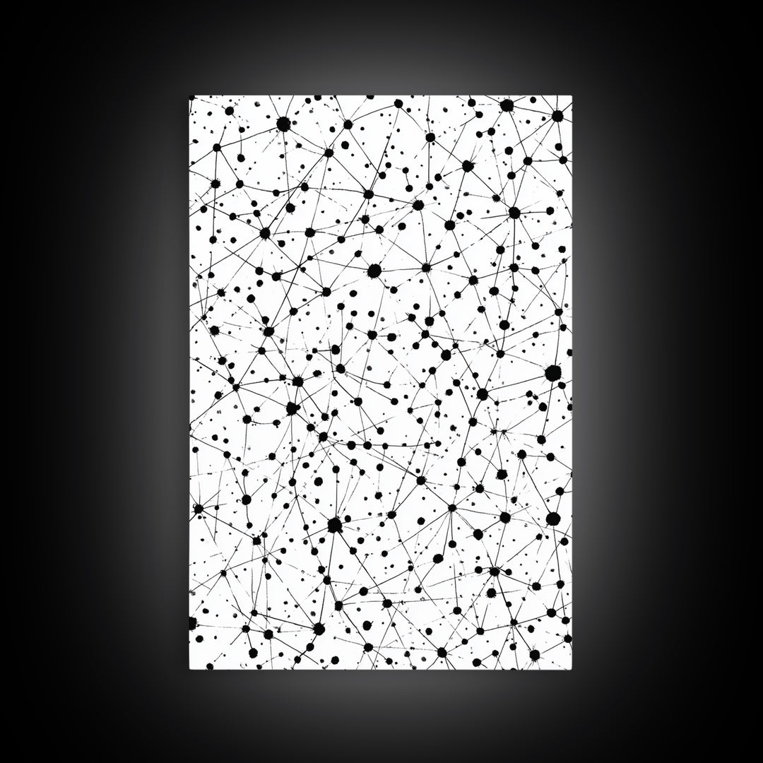 Black Atomic Dot Network Wall Art, Midcentury Modern Geometric Abstract Print, Minimal Black White Monochrome Home Office Decor
