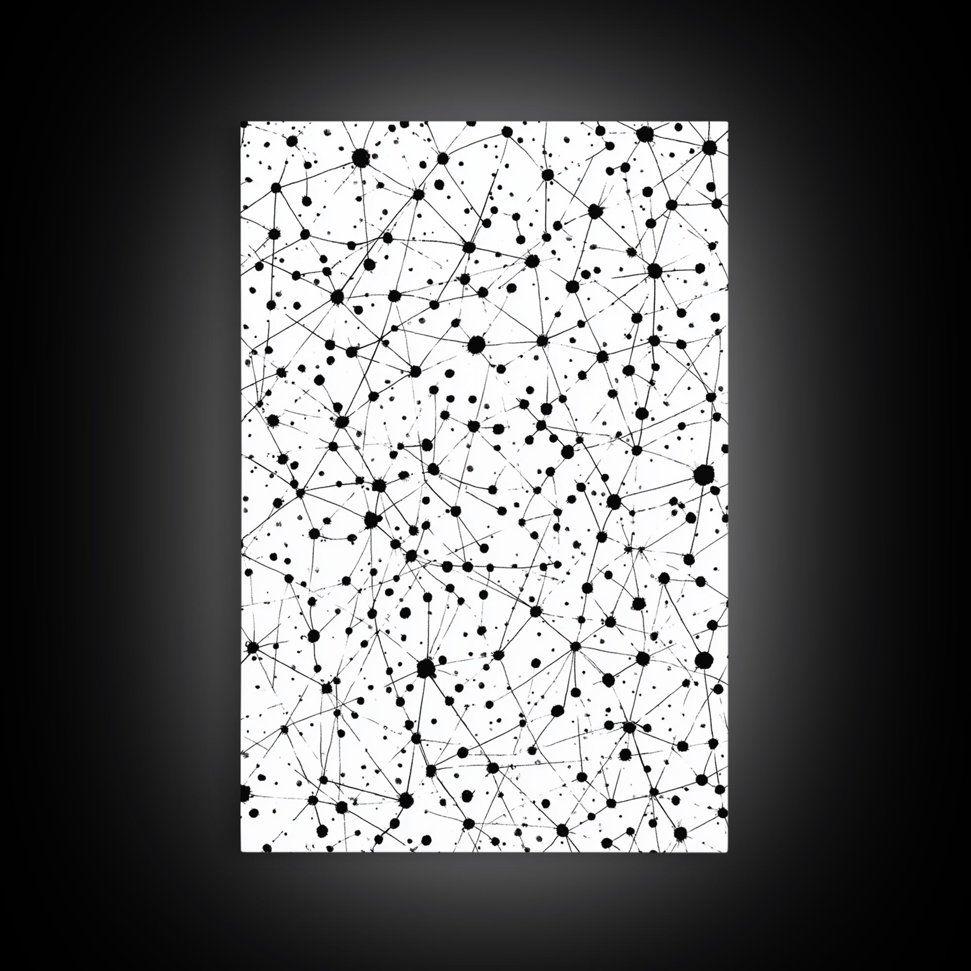 Black Atomic Dot Network Wall Art, Midcentury Modern Geometric Abstract Print, Minimal Black White Monochrome Home Office Decor