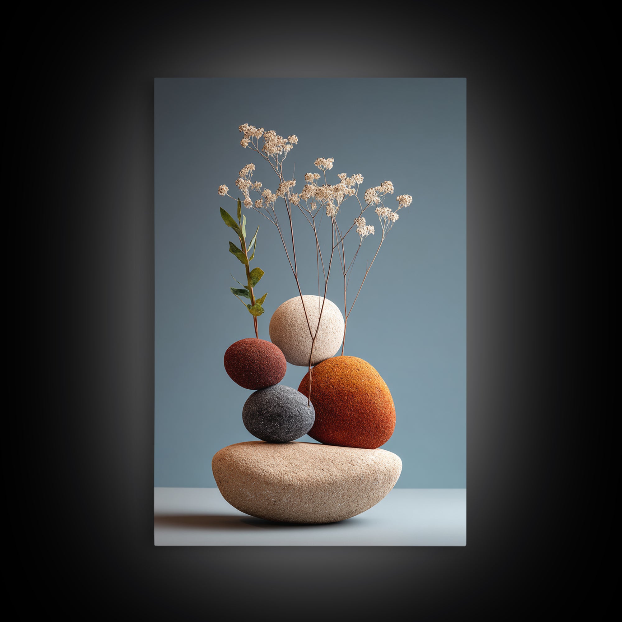 Balanced Pebble Vase With Dried Flowers Wall Art, Modern Home Decor, Scandinavian Art Print, Minimalist Neutral Bedroom Decor