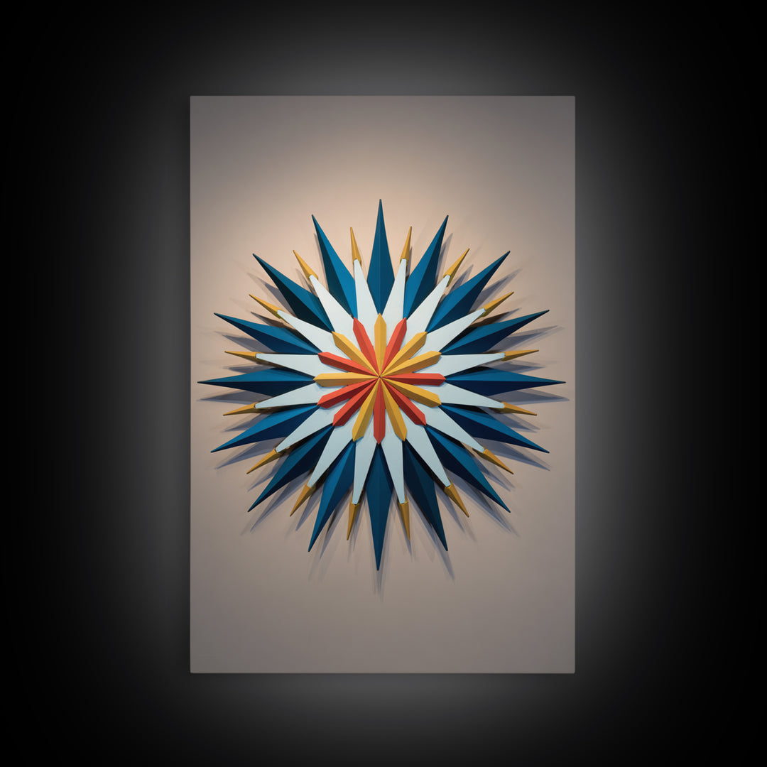 Atomic Starburst Wall Sculpture Wall Art, Midcentury Modern Decor, Geometric MCM Artwork, Navy Gold Canvas Print Retro Poster